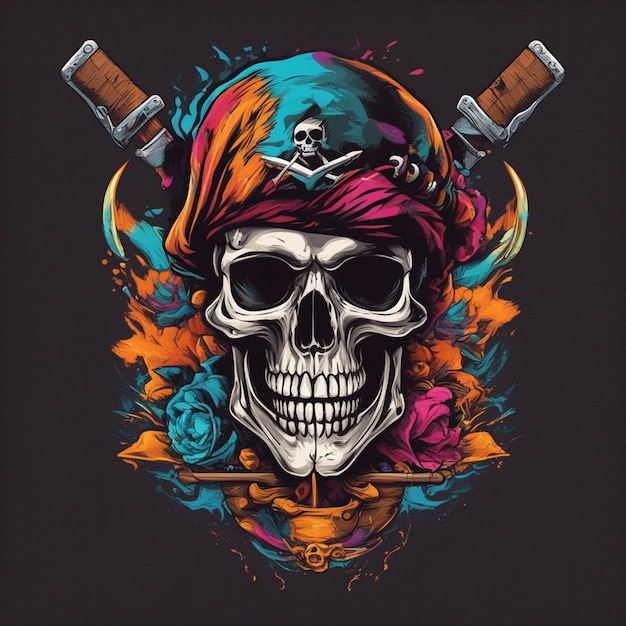 arte de diseño de camiseta de calavera pirata