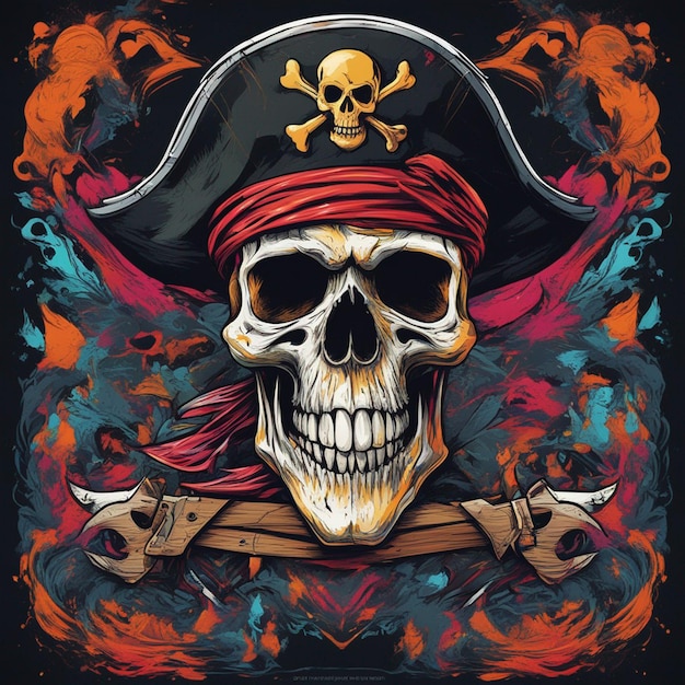 arte de diseño de camiseta de calavera pirata