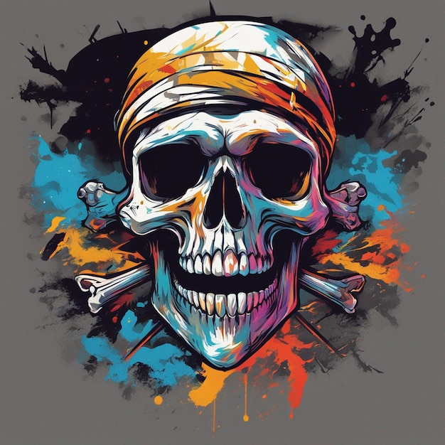 arte de diseño de camiseta de calavera pirata