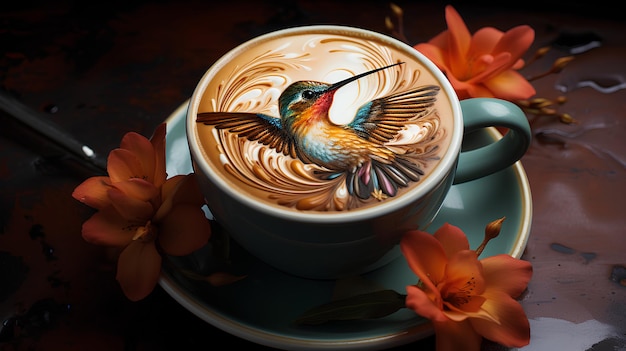 Arte do café de um beija-flor estilizagem artística