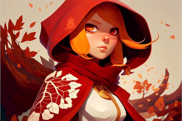 Arte do personagem Chapeuzinho Vermelho no estilo do jogo Okami