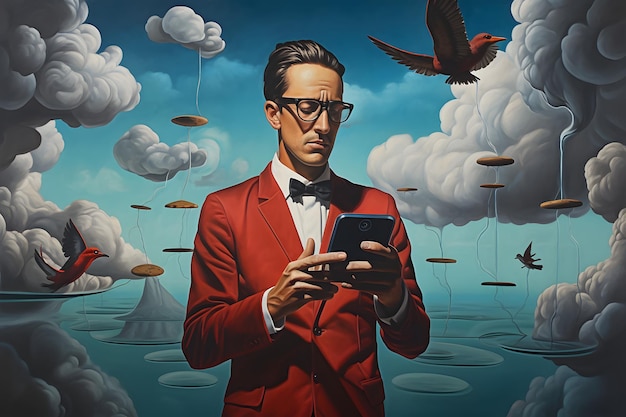 arte do surrealismo do ser humano e do smartphone