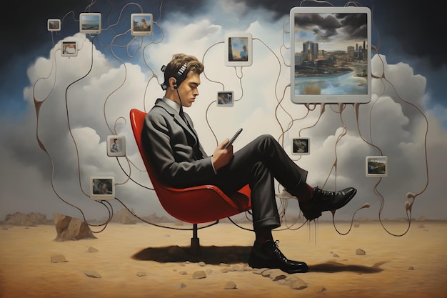 arte do surrealismo do ser humano e do smartphone