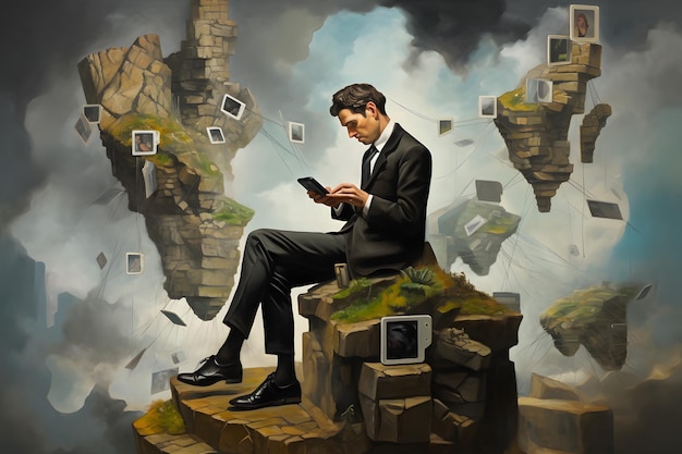 arte do surrealismo do ser humano e do smartphone