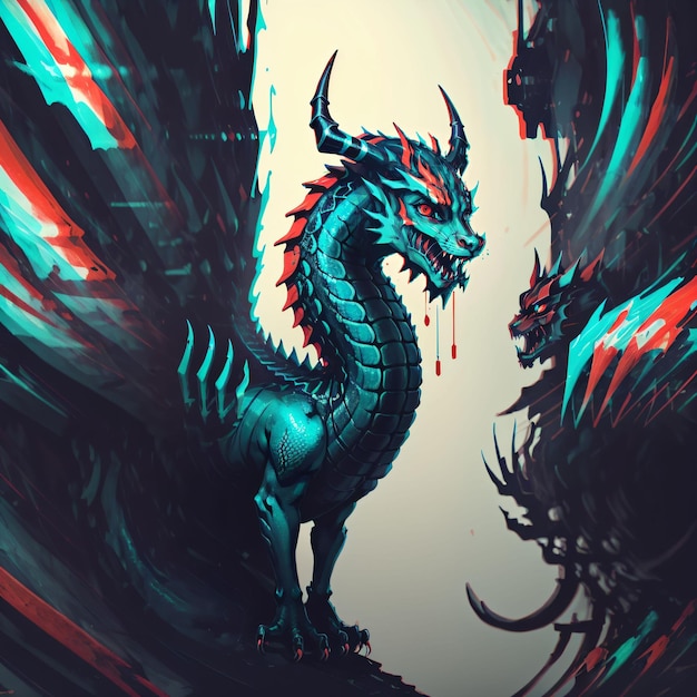 Arte de efecto de falla azul y rojo dragón