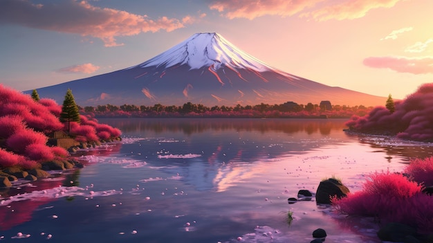 Arte em papel Cenário do Monte Fuji do Japão