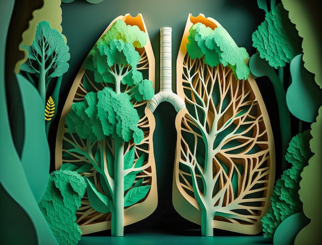 Arte em papel de galhos de árvores em forma de pulmões humanos ilustração de ecologia de proteção florestal