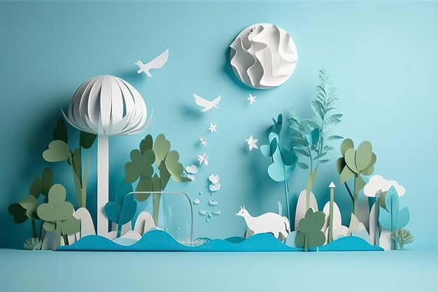 Arte em papel Ecologia e Dia Mundial da Água Poupar água e Dia Mundial do Meio Ambiente Proteção ambiental e poupar água da Terra Gerar Ai