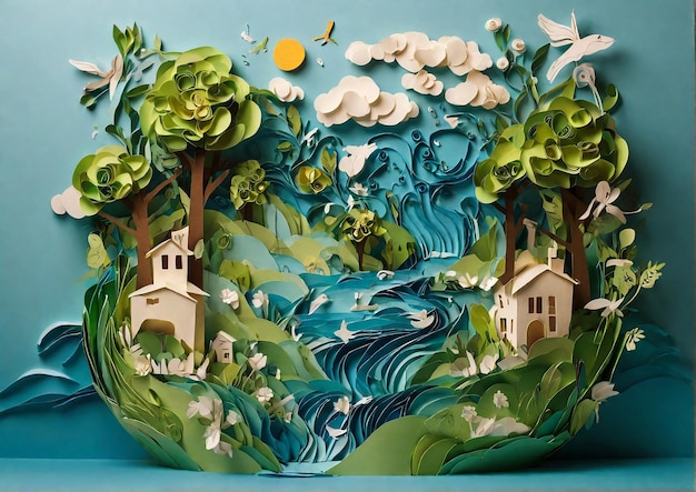 Arte em papel Ecologia e Dia Mundial da Água Poupança de água