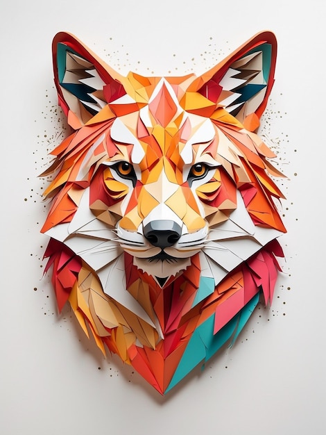 Foto arte em papel vibrante formas geométricas de animais em tons ousados em fundo branco nítido
