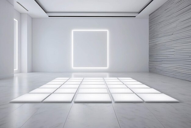 Foto arte em uma sala com painéis de piso led reativos maquete com espaço vazio branco em branco para colocar seu projeto