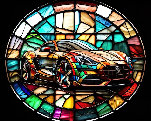 Arte em vitrais de carros esportivos