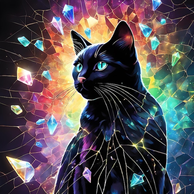 Arte épica de respingos de gato preto gerado por Aigenerated