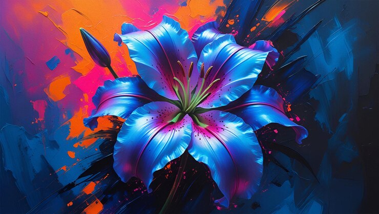 Arte floral azul y rosa vibrante