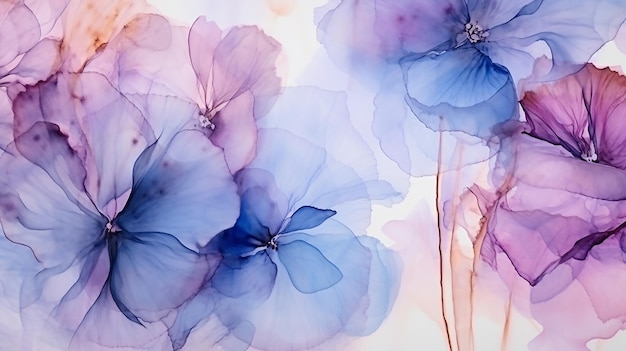 Arte floral criativa feita com cores de tinta translúcida Papel de parede de moda pintura floral