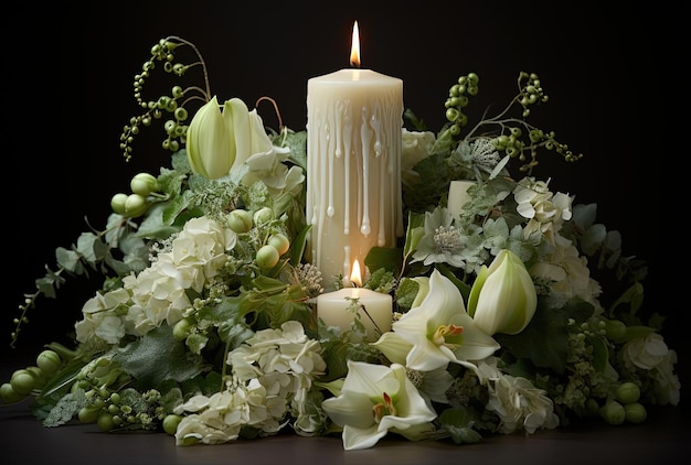 arte floral de funeral de vela no estilo de folhagem detalhada