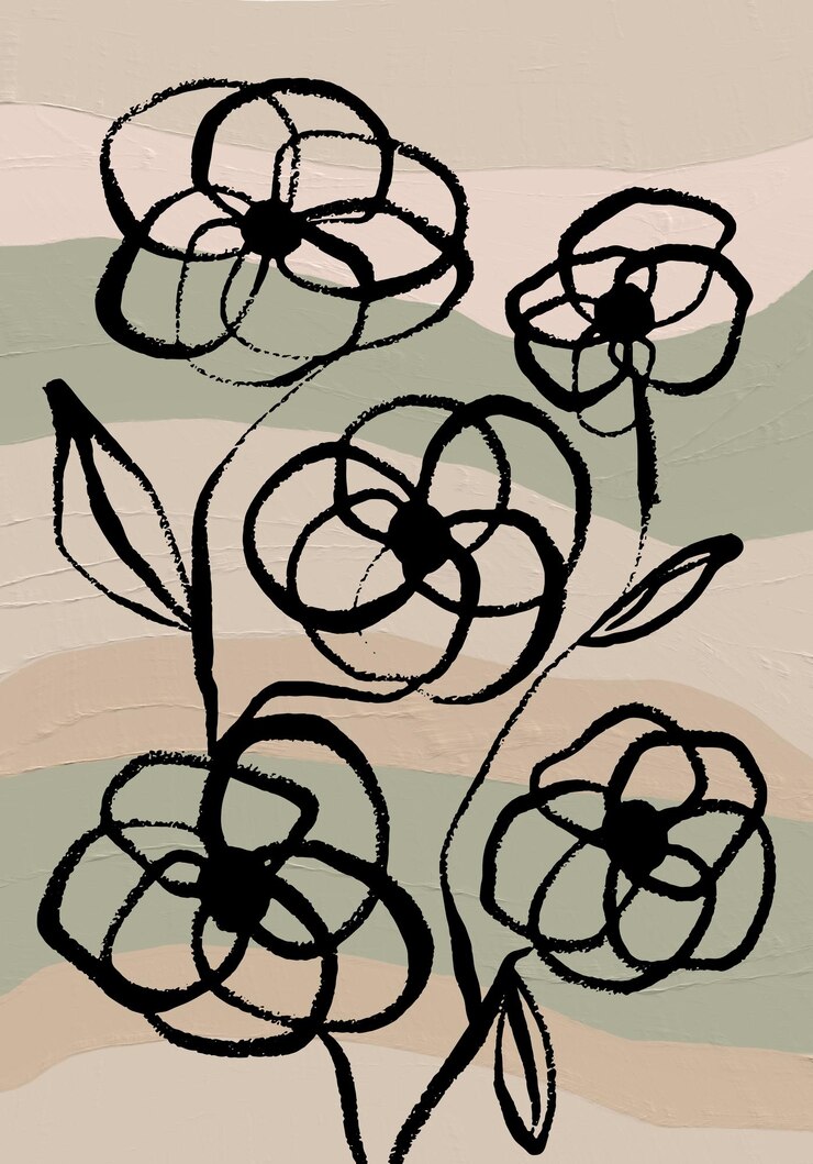 Foto arte floral exclusivo pintado arte moderna linha arte flor tinta preta arte flores estéticas