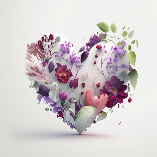 arte floral fantasia dia dos namorados corações fundo branco