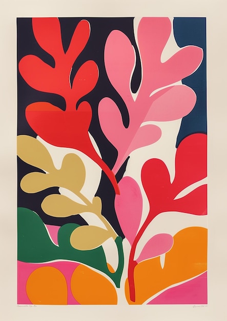 Foto arte floral fluida matisse flores recortadas em cartaz retrô