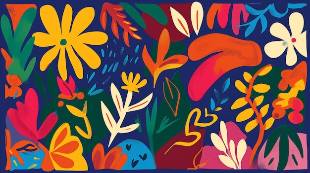 Arte floral ingenuo Ilustraciones coloridas y brillantes en estilo minimalista
