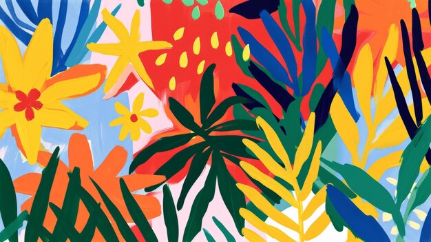 Arte floral ingenuo Ilustraciones coloridas y brillantes en estilo minimalista