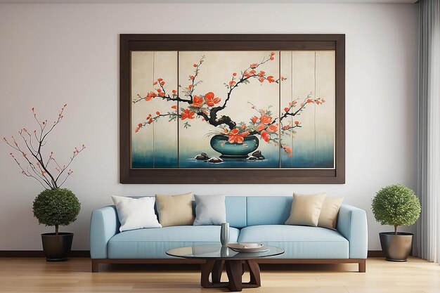 Foto arte floral japonesa ikebana como um ponto focal na sala