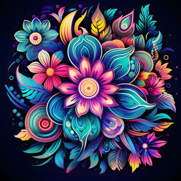 Foto arte floral psicodélico inspirado en el folclore pintura tondo uhd