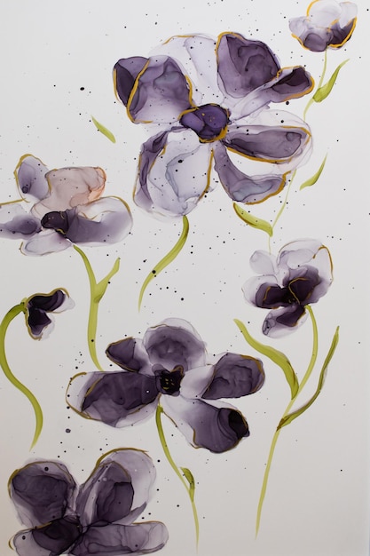 Arte de flores moradas en pintura de tinta de alcohol flores dibujo flores hobby dibujo pinturas