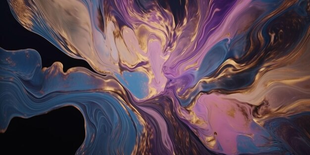 Arte fluida abstrata com padrão de mármore roxo azul e dourado Criado com tecnologia de IA generativa