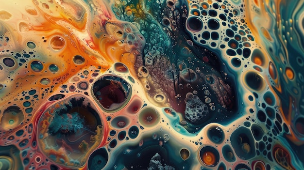 Arte fluida abstrata que retrata padrões giratórios em ricos tons roxos e azuis com detalhes celulares intrincados criando um efeito visual hipnotizante