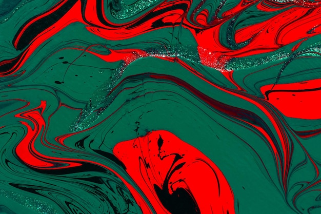 Arte fluida acrílica verde vermelha, fundo abstrato criativo de Natal