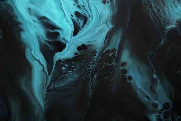 Arte fluida ondas azuis fluorescentes em fundo preto efeito de mármore fundo ou textura