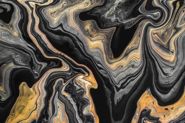 Arte fluida Padrão de onda dourada e preta Efeito marmoreado de luxo Fundo abstrato ou textura