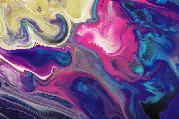 Arte fluido abstracto colores azul marino y morado. Pintura acrílica líquida con degradado zafiro.
