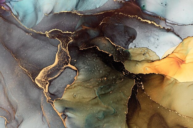 Arte fluido abstracto de lujo natural pintura en técnica de tinta líquida papel tapiz tierno y soñador Mezcla de colores que crean ondas transparentes y remolinos dorados Para carteles otros materiales impresos