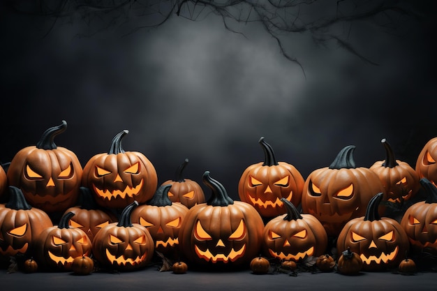 arte de fondo de halloween con calabazas talladas