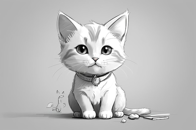 Arte de forma minimalista de un lindo gato en ilustración gris para el diseño de camisetas