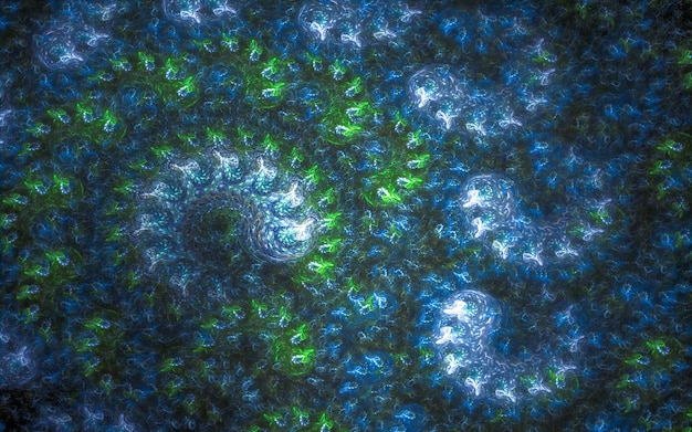 Arte fractal detalhada azul e verde