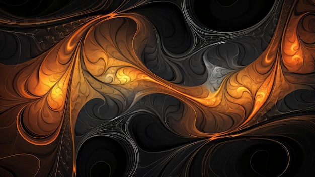 arte fractal con remolinos naranjas y negros