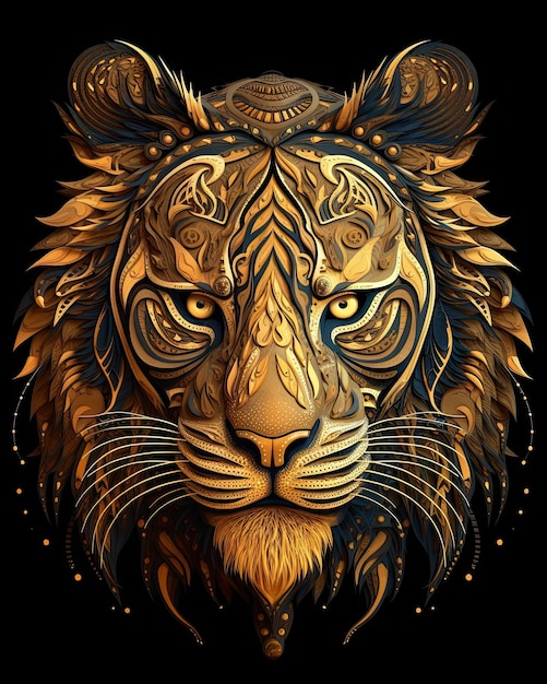 Arte fractal de tigre en oro.