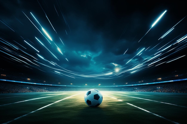 Arte de fútbol digital Ilustración de campo de fútbol vacío bellamente iluminada con elementos abstractos