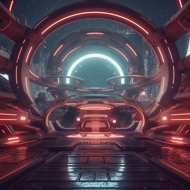 Arte futurista de ficção científica de uma nave espacial futurista com um interior futurista generativo ai