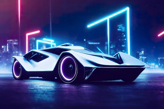 Arte futurista de la ilustración de la pintura del coche de los deportes de Cyberpunk