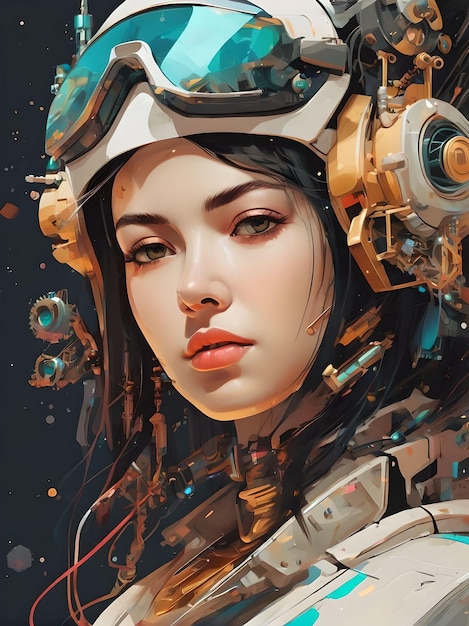 El arte futurista de la muñeca digital de una linda chica cyberpunk