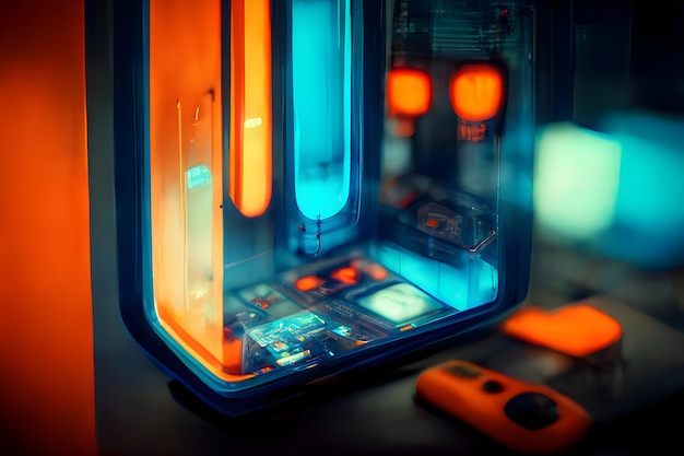 Arte generado por red neuronal de fondo ciberpunk de alta tecnología de tealorange abstracto