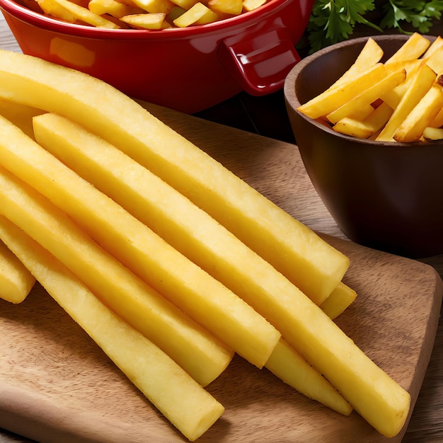 Foto arte generativa de batatas fritas cortadas em fatias de batata por ia