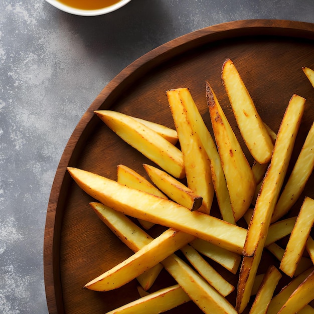 Foto arte generativa de batatas fritas cortadas em fatias de batata por ia