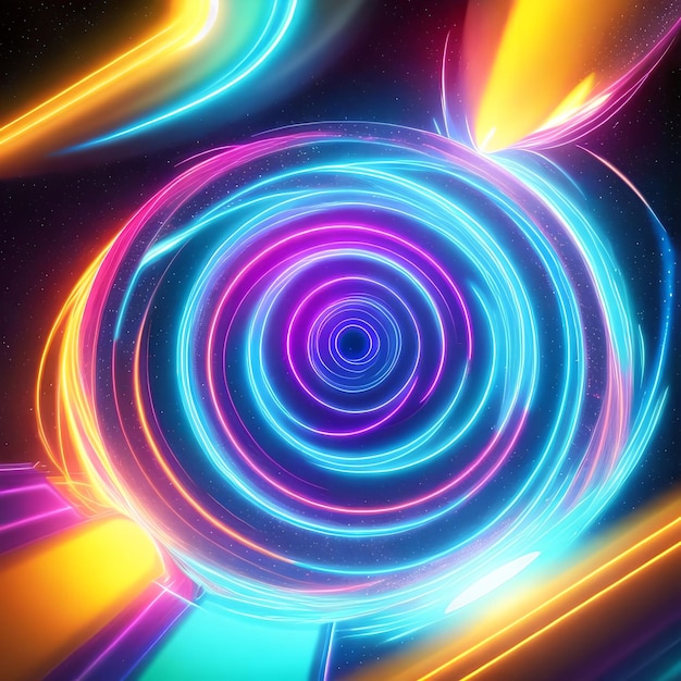 Arte generativo de agujero de túnel de luz de neón brillante de fantasía abstracta por AI