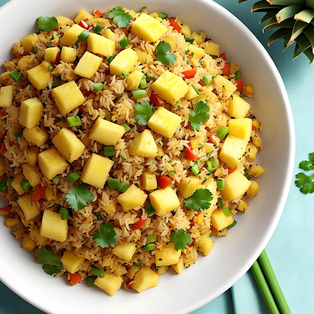 Arte generativo de arroz frito con pollo y piña de AI