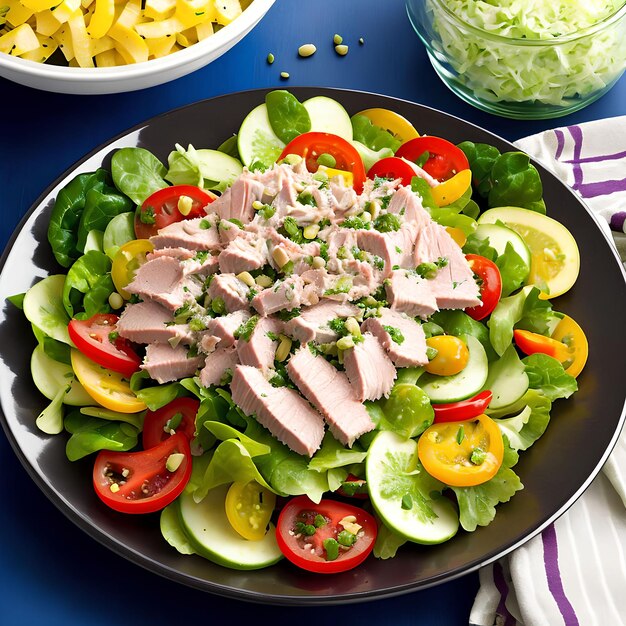 Foto arte generativo de ensalada de verduras de atún por ai